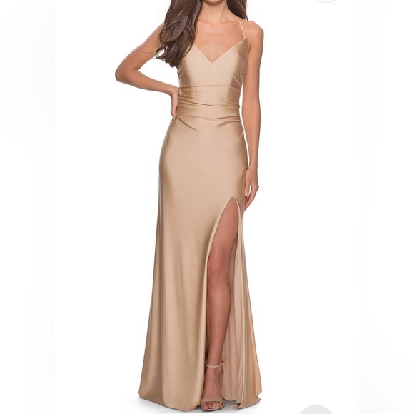 Bridesmaid Champagne Satin Jersey Trumpet Gown - TAILORED 14 - Black Tie Wedding Bridesmaid Champagne Satin Jersey Trumpet Gown - TAILORED 14 - Black Tie Wedding